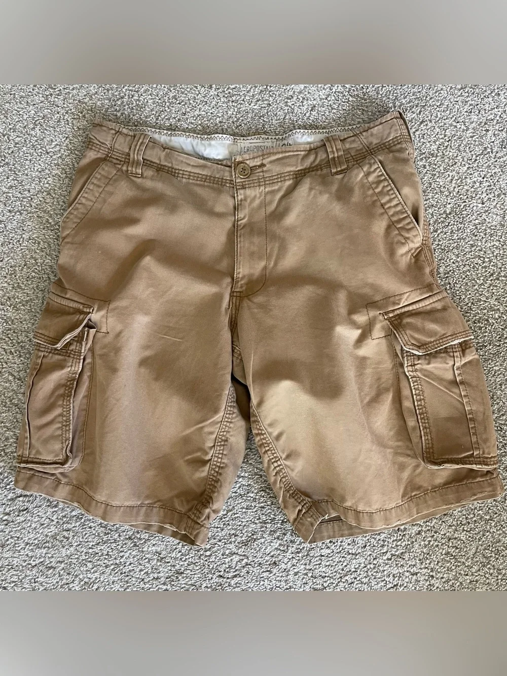 Aeropostale Mens Tan Cargo Shorts Y2K Heavyweight‎ Baggy Cotton Size 34